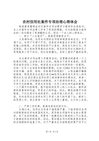 农村信用社案件专项治理体会心得