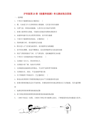 九年级物理 第二十章能量与能源单元测试 沪科版试卷