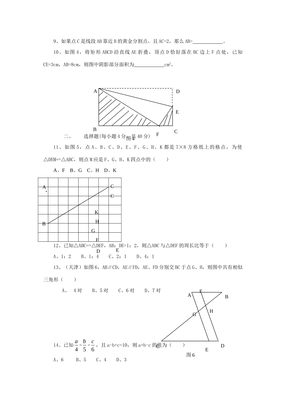九年级数学下册 第6章 图形的相似单元综合测试3 (新版)苏科版试卷_第2页