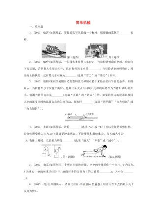 中考物理总复习 简单机械专题考点训练(真题集锦) 新人教版试卷