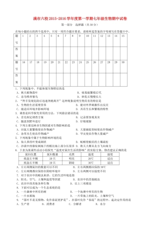 内蒙古满洲里市第六学校七年级生物上学期期中试题(无答案) 新人教版 试题