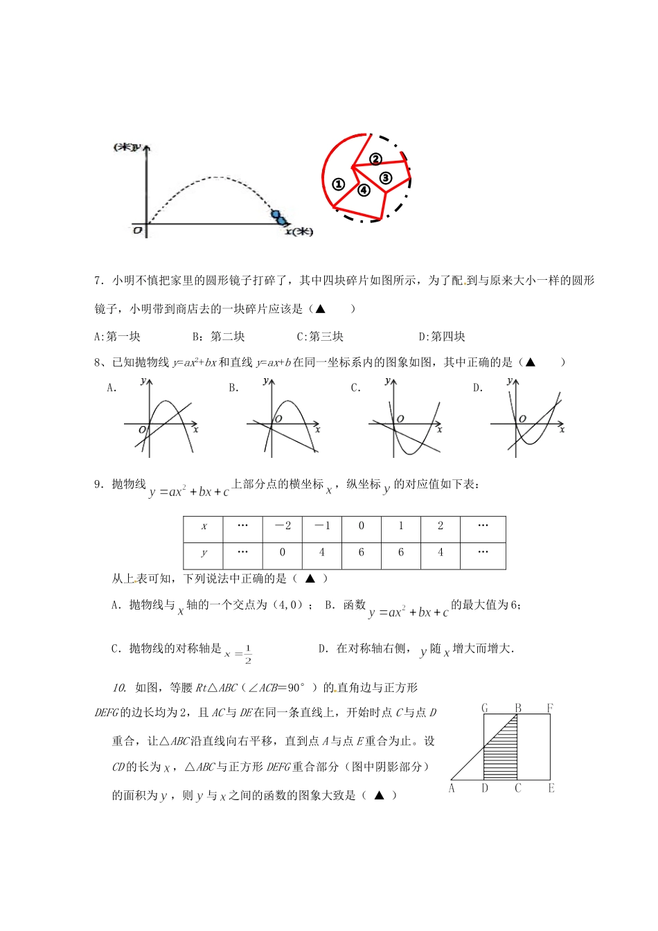 九年级数学10月月考试卷 浙教版试卷_第2页