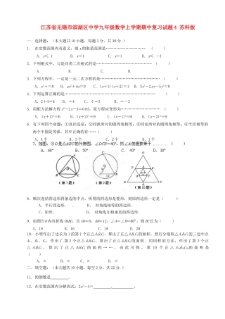 九年级数学上学期期中复习试卷4 苏科版试卷