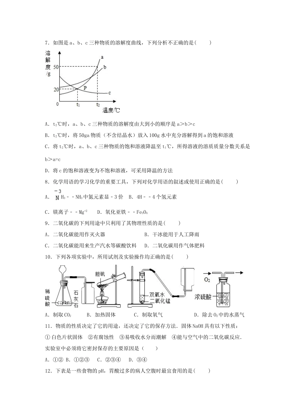九年级化学3月阶段性考试试卷 鲁教版试卷_第2页