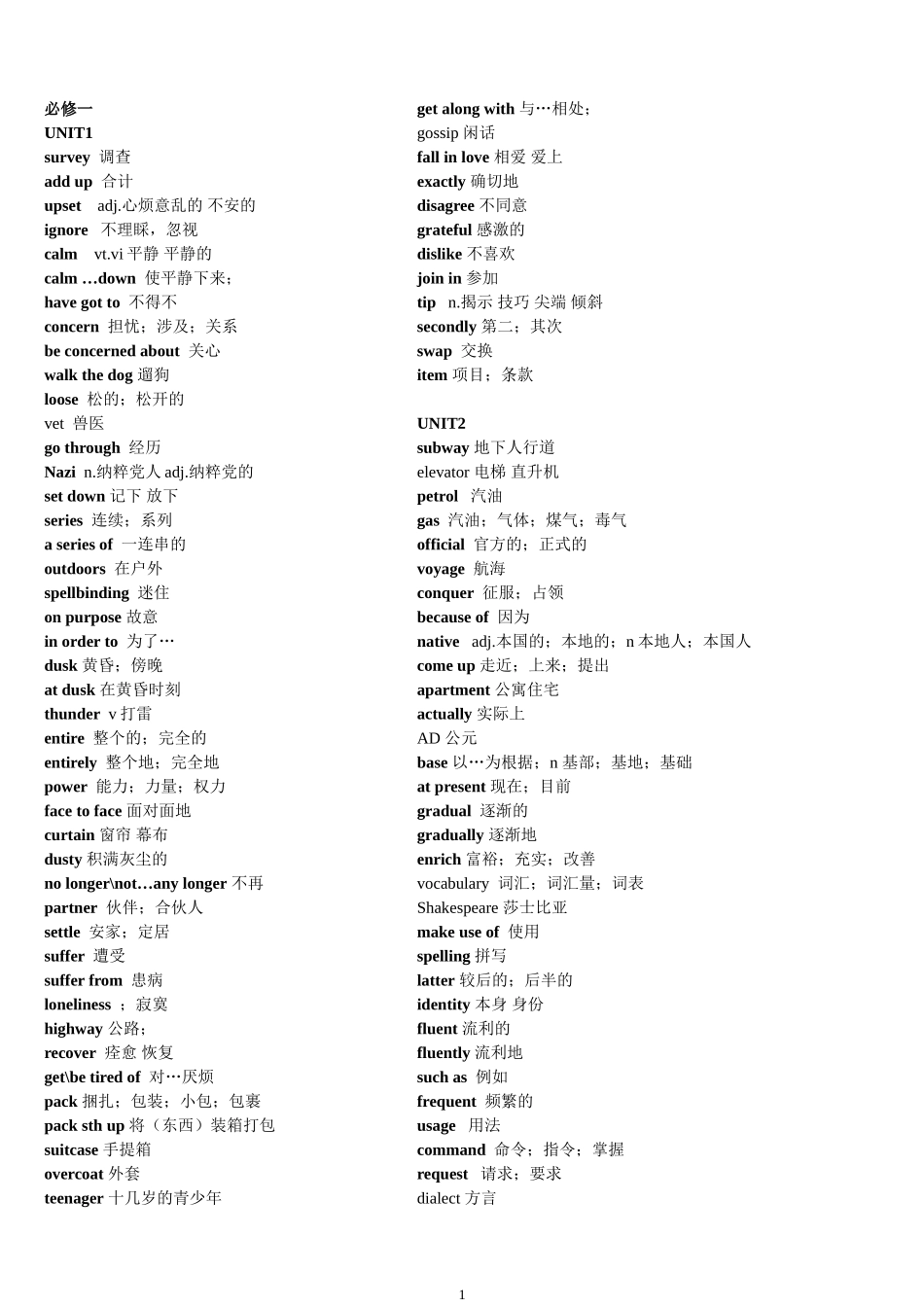 高中英语课本单词表必修一到选修8_第1页