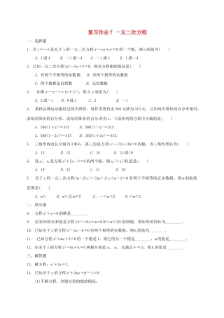 九年级数学下学期复习作业7 一元二次方程试卷