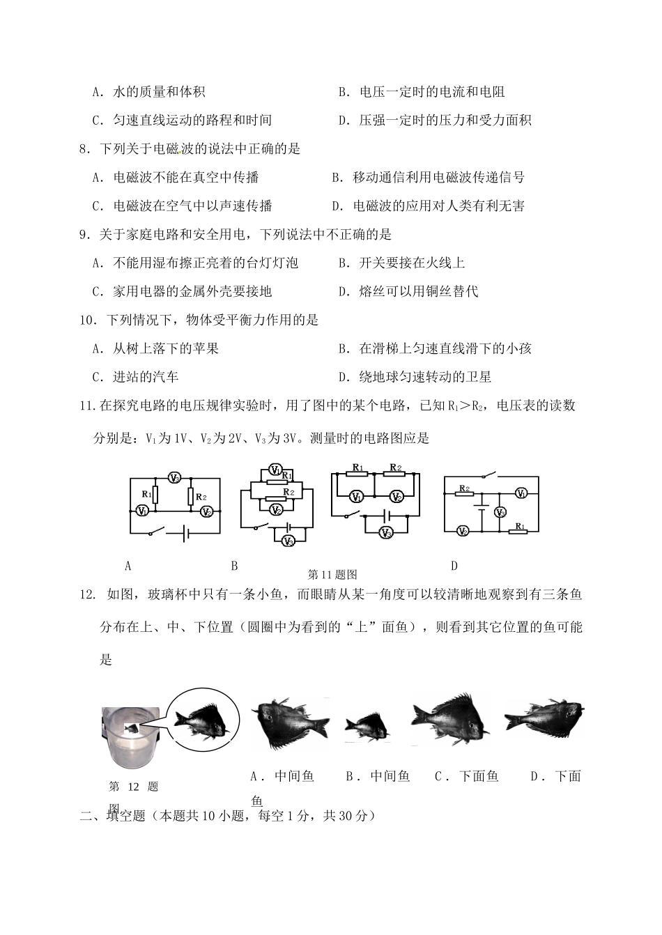 中考物理模拟试卷13 人教新课标版试卷_第2页