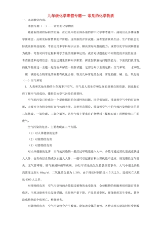 九年级化学寒假专题一 常见的化学物质 人教四年制版试卷