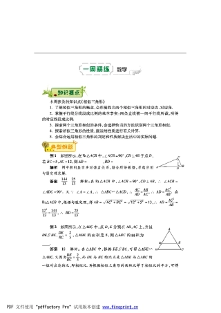 九年级数学下学期第七周辅导精练(相似三角形)(pdf)(新版)新人教版试卷