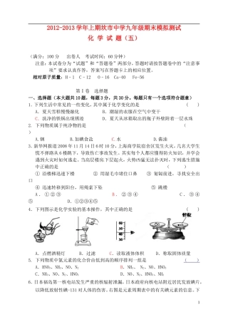 福建省永定县2013届九年级化学上学期期末模拟试题五