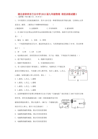 九年级物理 培优训练试卷3试卷
