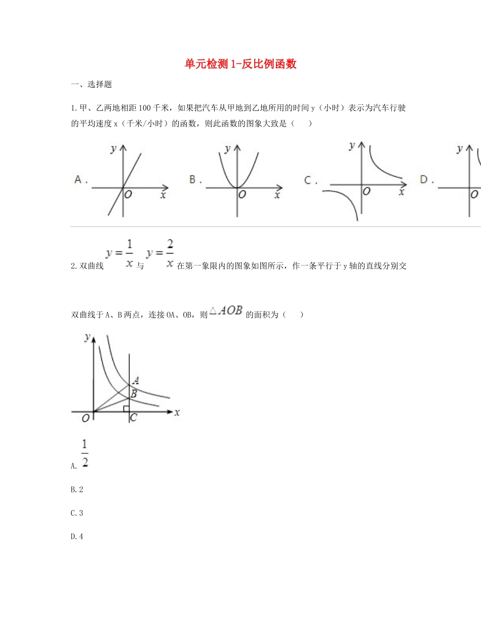 九年级数学下册 261(反比例函数(1))单元综合检测(新版)新人教版试卷_第1页