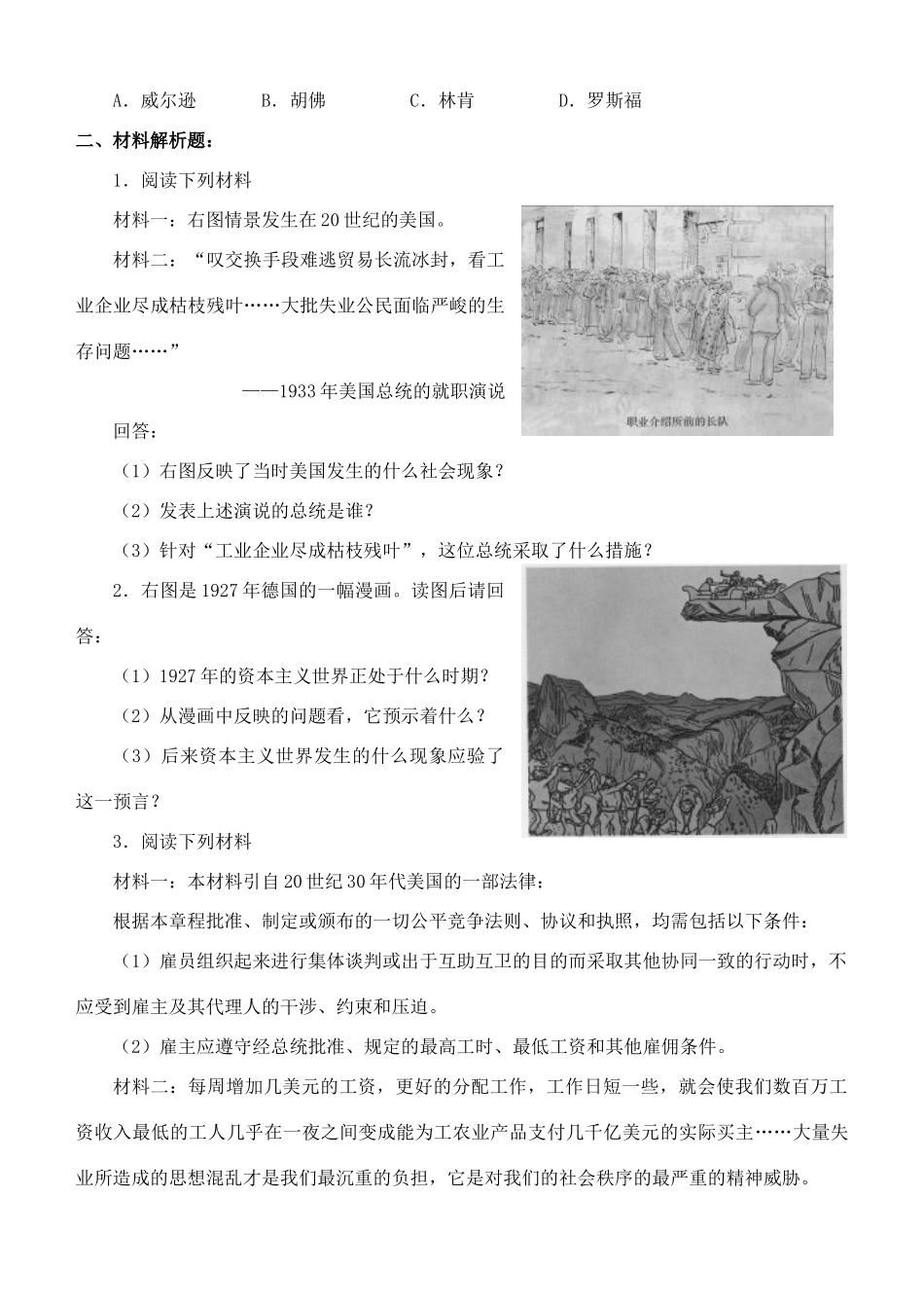 九年级历史下册 第二单元 第4课 经济大危机习题1 新人教版试卷_第2页