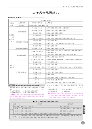 九年级历史上册 10分钟掌控课堂 第一单元 人类文明的开端专题训练(pdf) 新人教版试卷