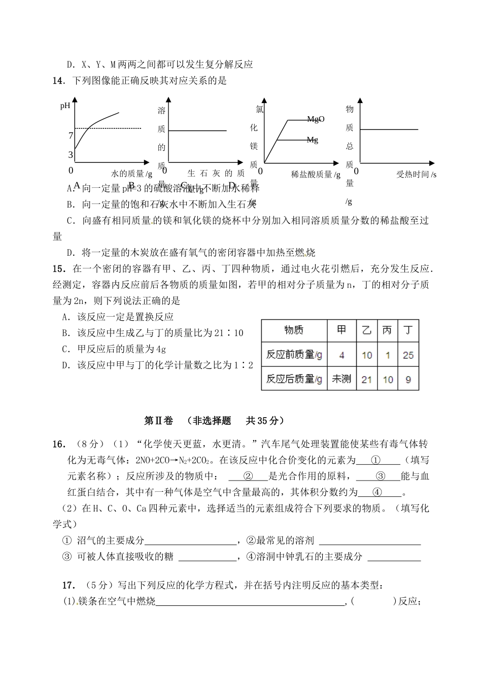 九年级化学5月调研试卷(16) 新人教版试卷_第3页