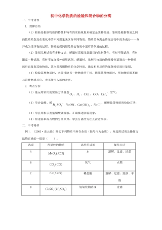 初中化学物质的检验和混合物的分离 试题