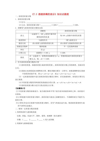 九年级化学下册(73 溶液浓稀的表示)知识点梳理 粤教版试卷