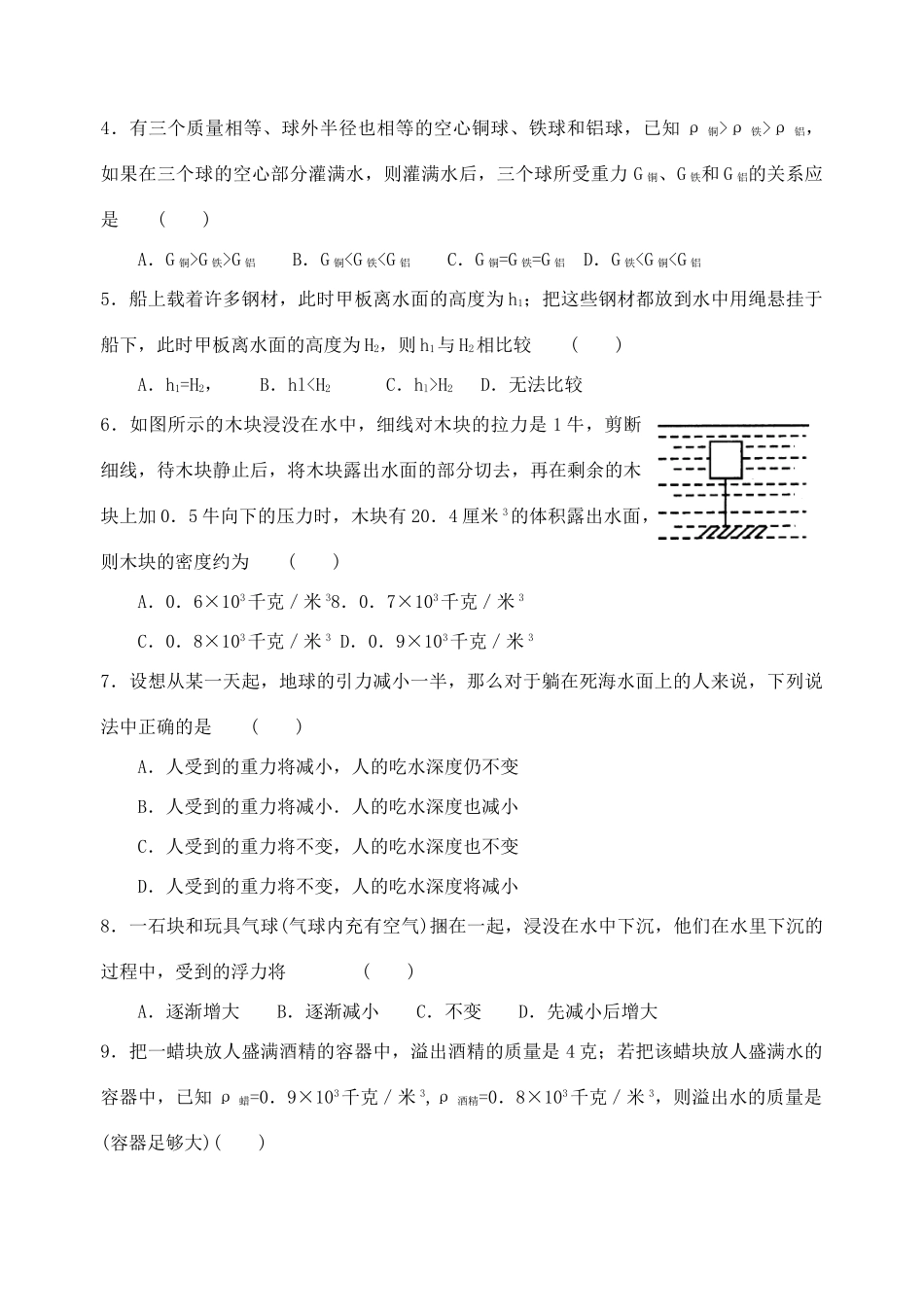 初中科学浮力竞赛训练题 试题_第2页