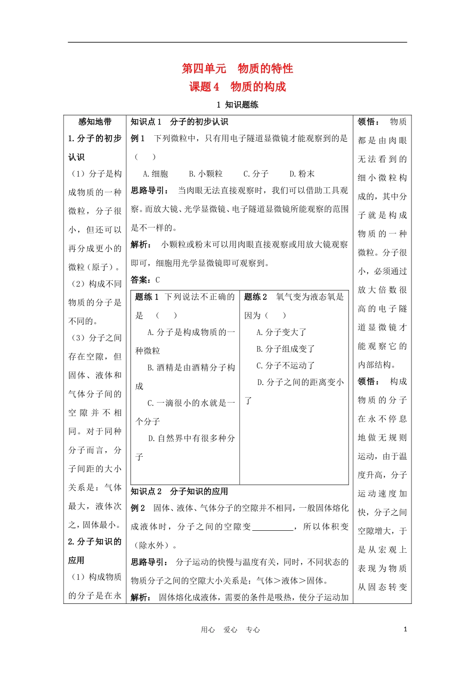 七年级科学上册《物质的构成》同步练习1-浙教版_第1页