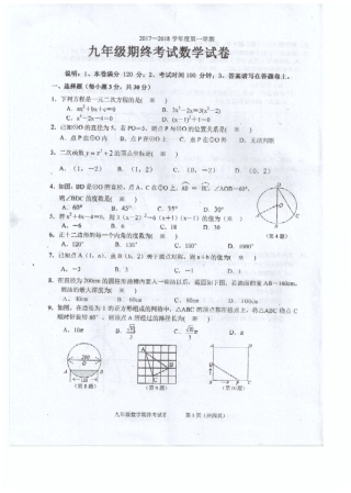 九年级数学上学期期末质检试卷(pdf) 新人教版试卷