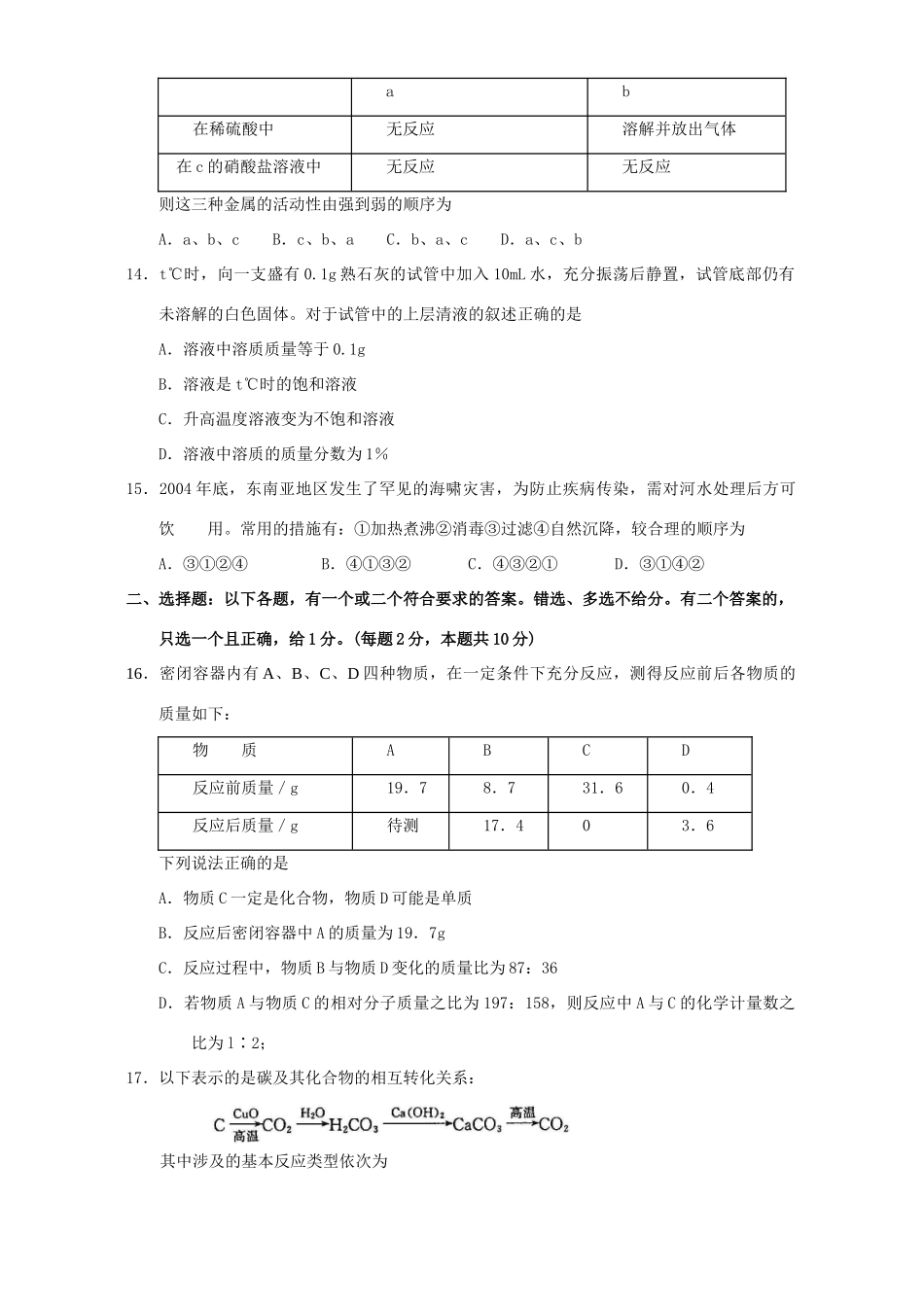 九年级化学第一次模拟调研测试卷 新课标试卷_第3页