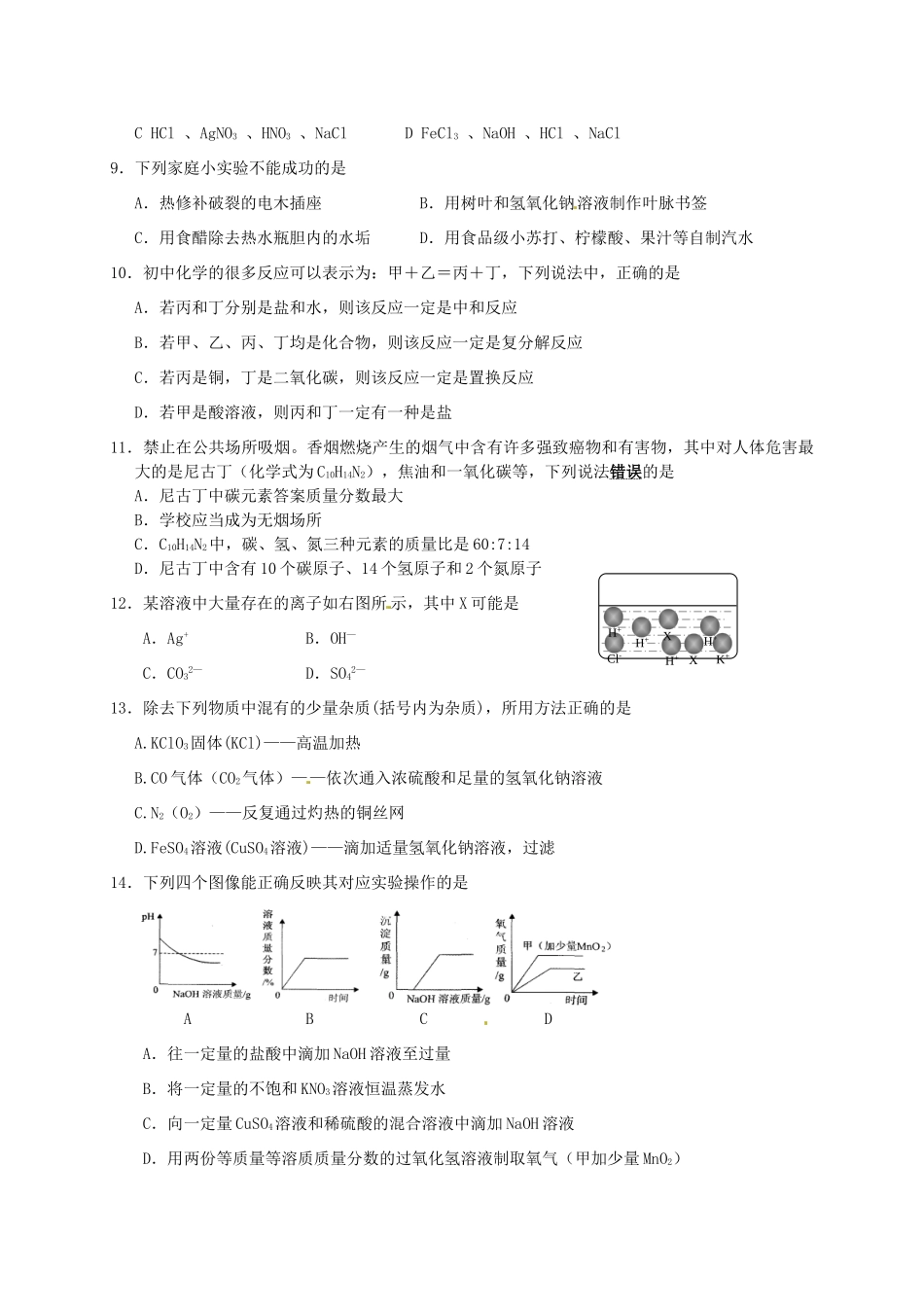 九年级化学下学期第一次质量监测试卷试卷_第2页