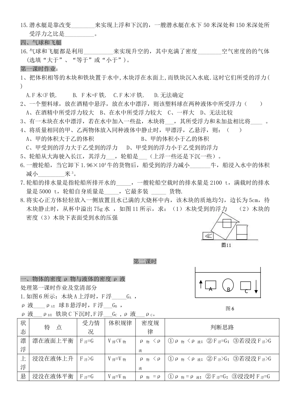 九年级物理 第十四章第六节浮力的应用试卷 人教新课标版试卷_第2页