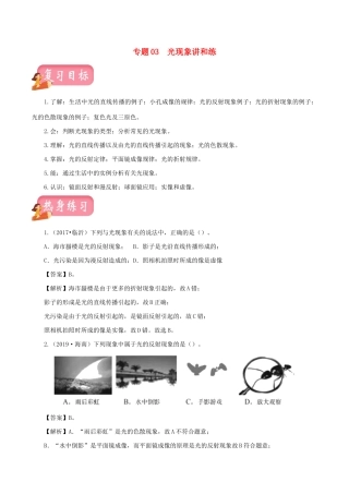 中考物理第一轮复习 专题03 光现象讲和练试卷