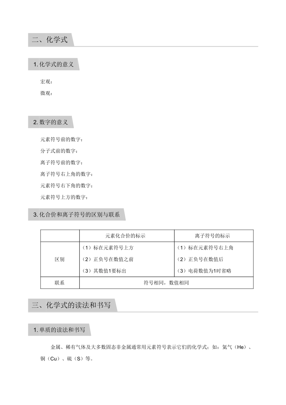 九年级化学上册 第四单元(化合价和化学式)知识点归纳及测试(pdf，无答案)(新版)新人教版试卷_第3页
