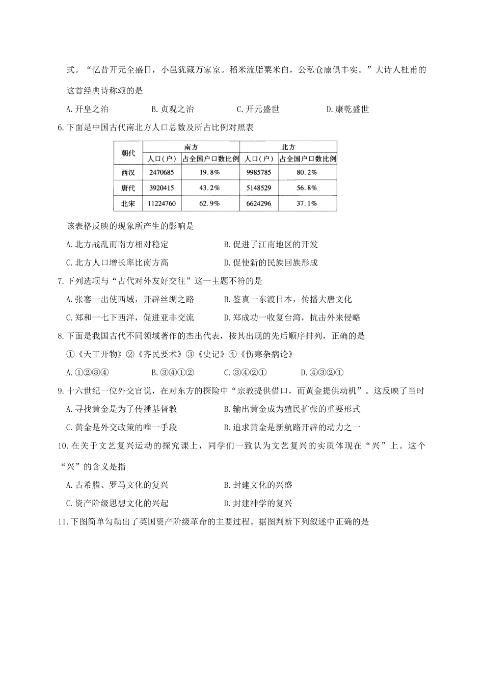 九年级历史上学期期末教学质量调研测试试卷 新人教版试卷_第2页