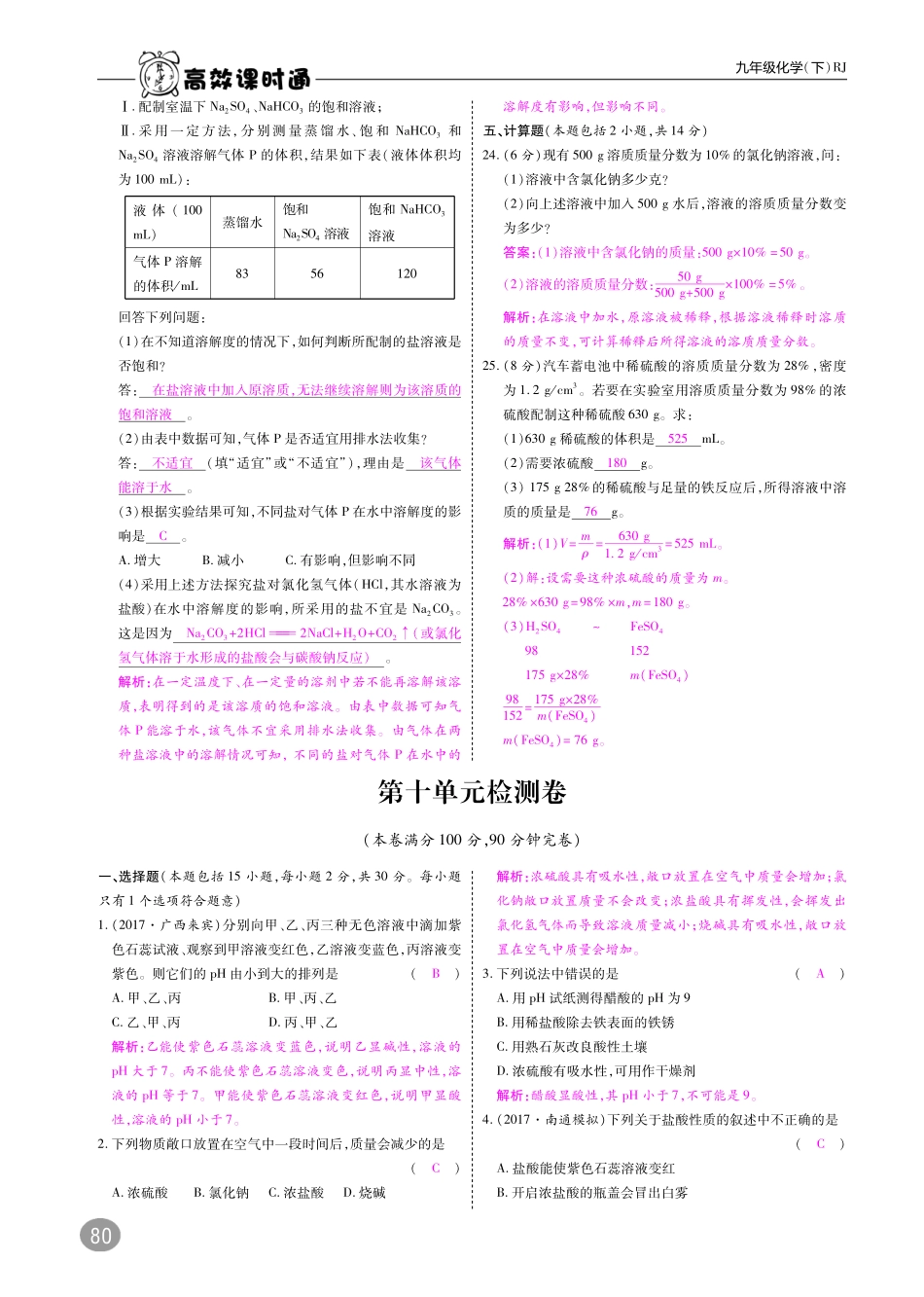 九年级化学下册 第十单元 酸和碱测试卷(pdf)(新版)新人教版试卷_第1页