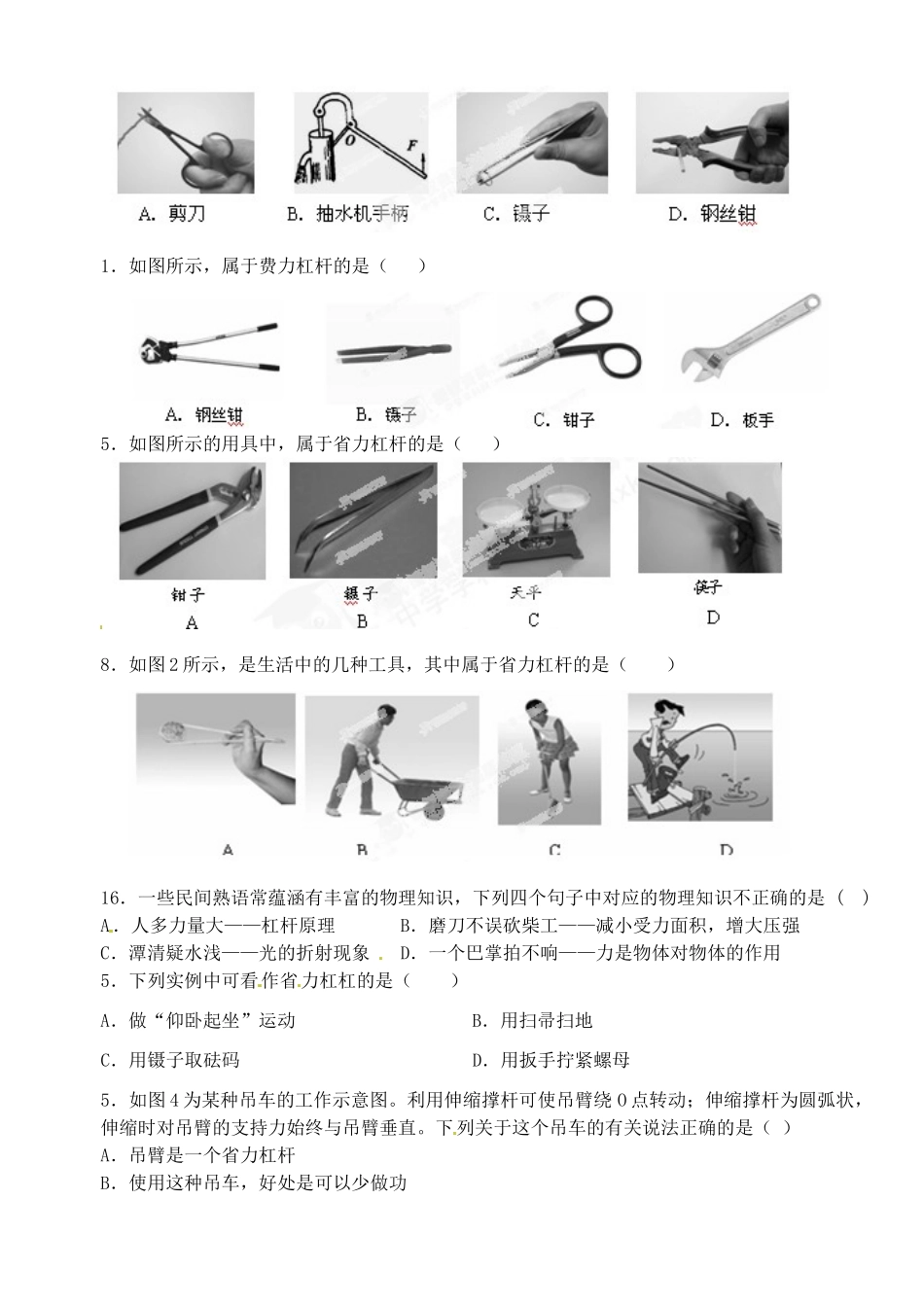 中考物理总复习 杠杆的应用试卷_第2页