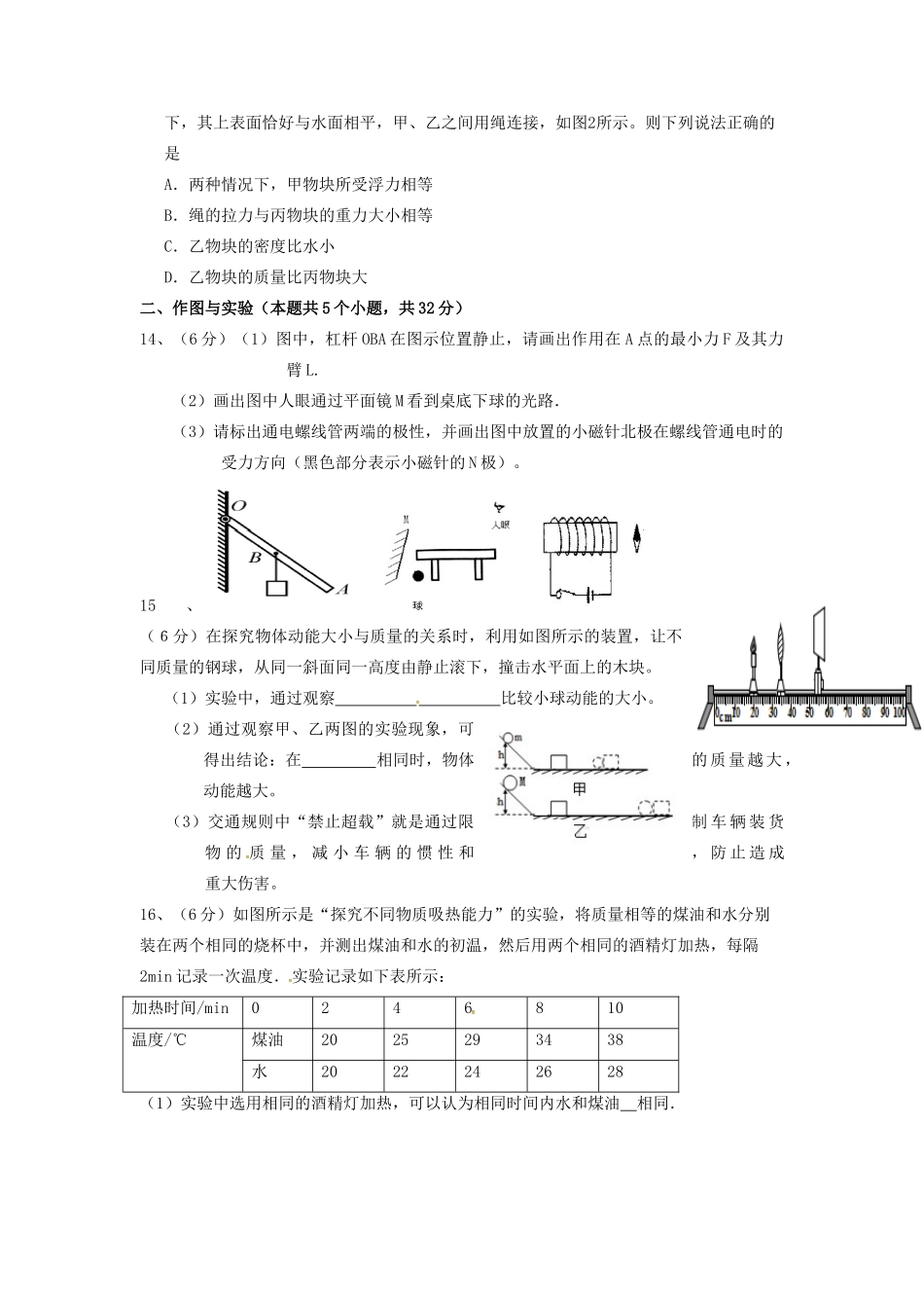 九年级物理4月模拟试卷试卷_第3页