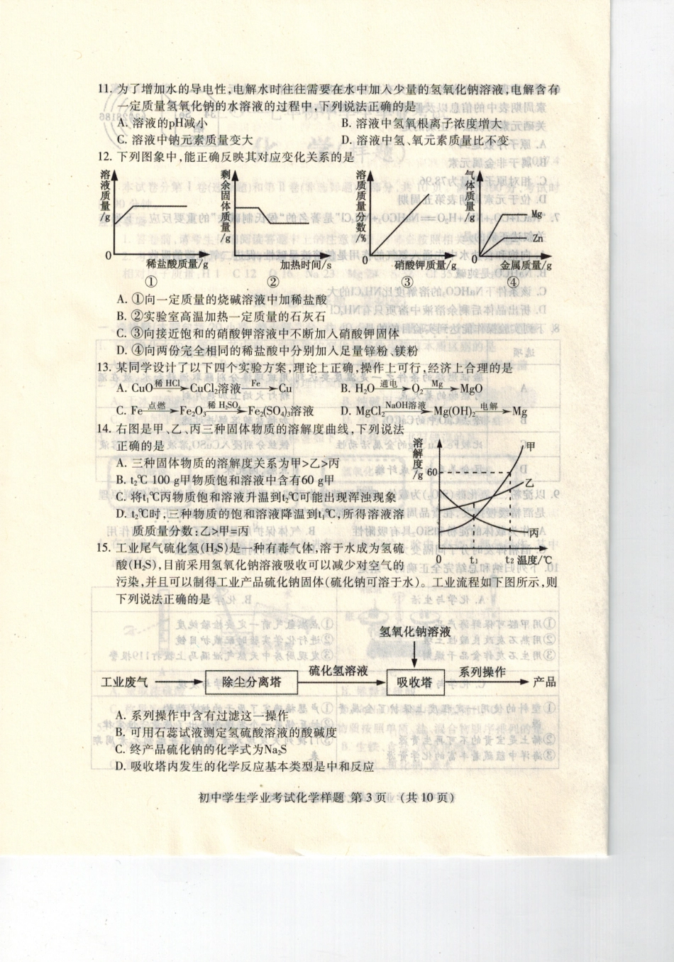 初中化学学业试题(pdf，无答案) 试题_第3页
