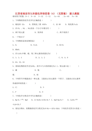 九年级化学培优卷(4) 新人教版试卷