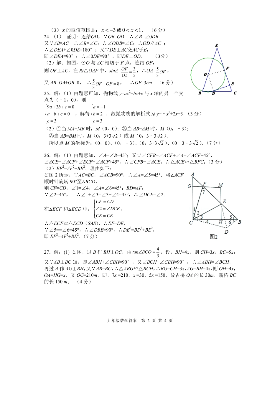 九年级数学下学期第二次模拟试卷答案(pdf) 0604311_第2页