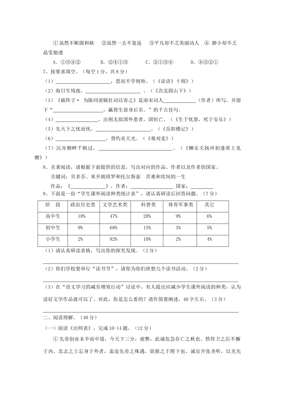 中考语文试卷问卷 人教新课标版试卷_第2页