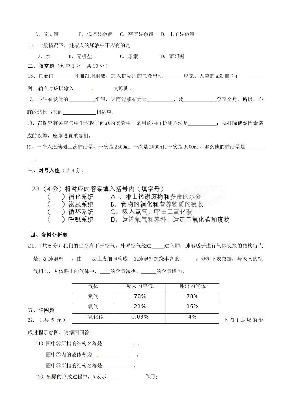 内蒙古乌海二中七年级生物下学期第二次月考试题(无答案) 试题_第2页