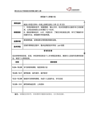 胡英波个人研修计划