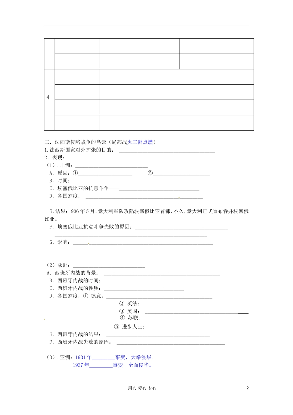 2012届高三历史冲刺教学-专题三第二次世界大战前夜学案1-人民版选修3_第2页