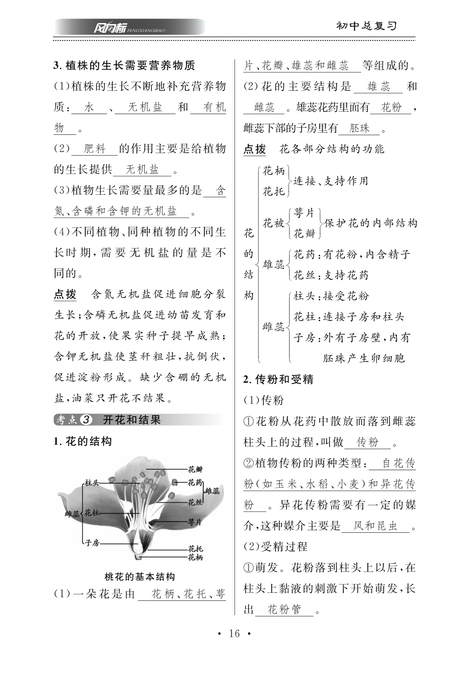中考生物总复习 第四部分 生物圈中的绿色植物 专题六 绿色开花植物的一生知识梳理(pdf)试卷_第3页