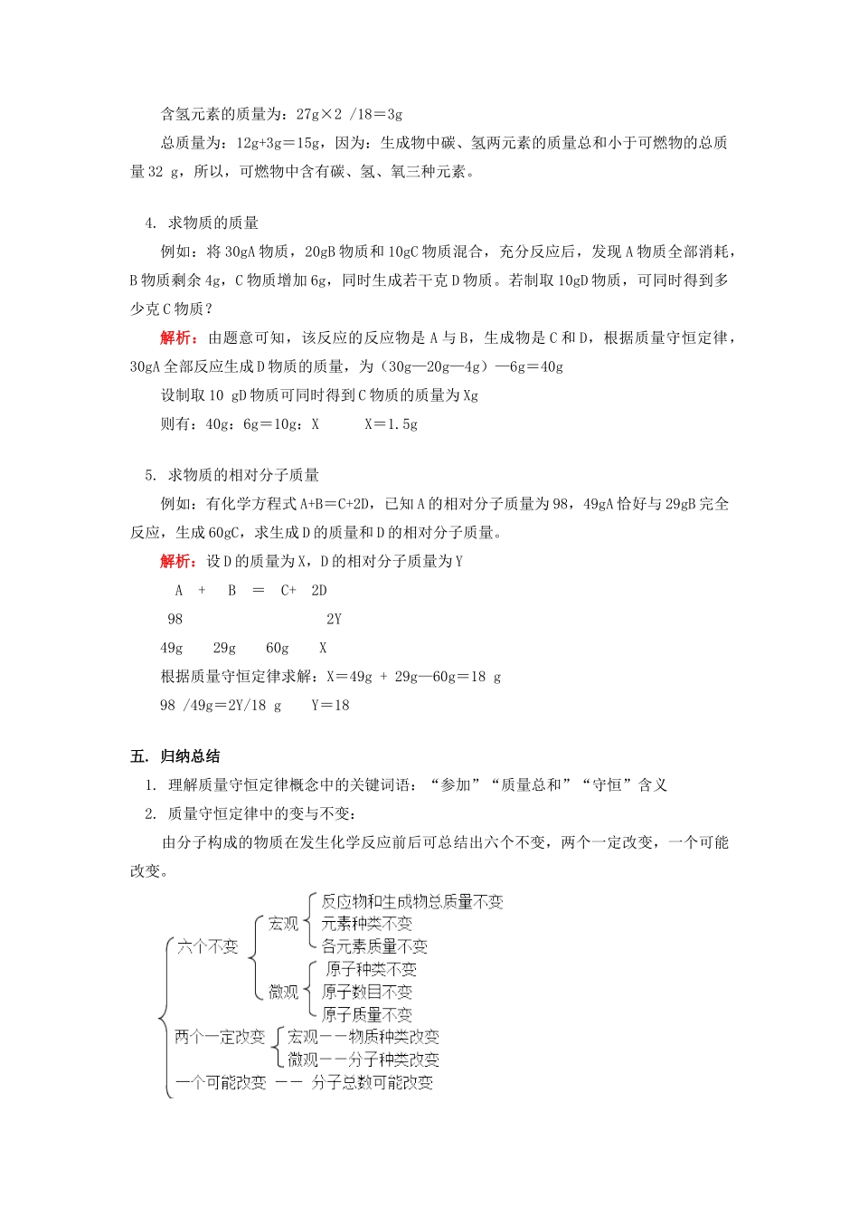 九年级化学质量守恒定律及其应用知识精讲试卷_第3页