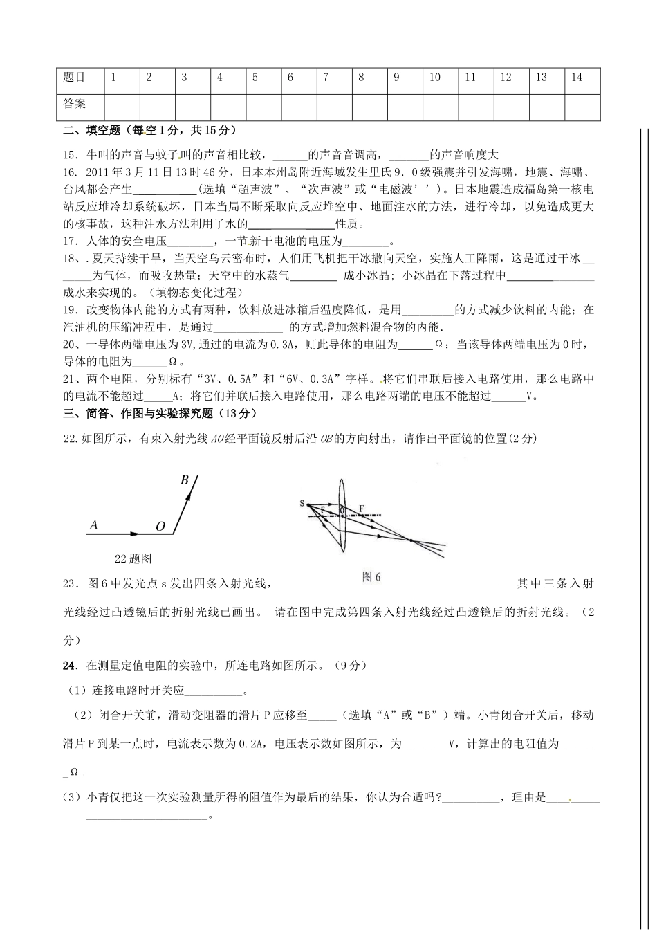 九年级物理4月月考试卷 新人教版试卷_第3页