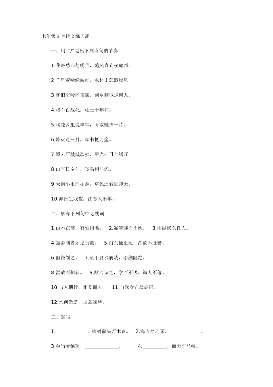 中考语文总复习(文言诗文阅读)专题辅导试卷_第2页