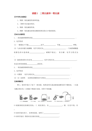 九年级化学上册 63 二氧化碳和一氧化碳培优训练(新版)新人教版试卷