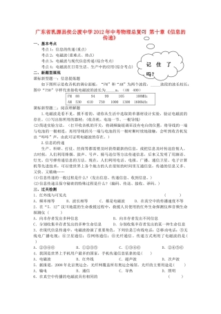 中考物理总复习 第十章(信息的传递)试卷