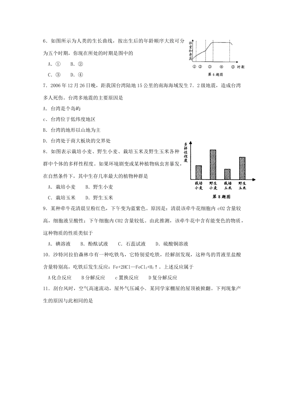 初中毕业生学业考试科学卷无答案 试题_第3页