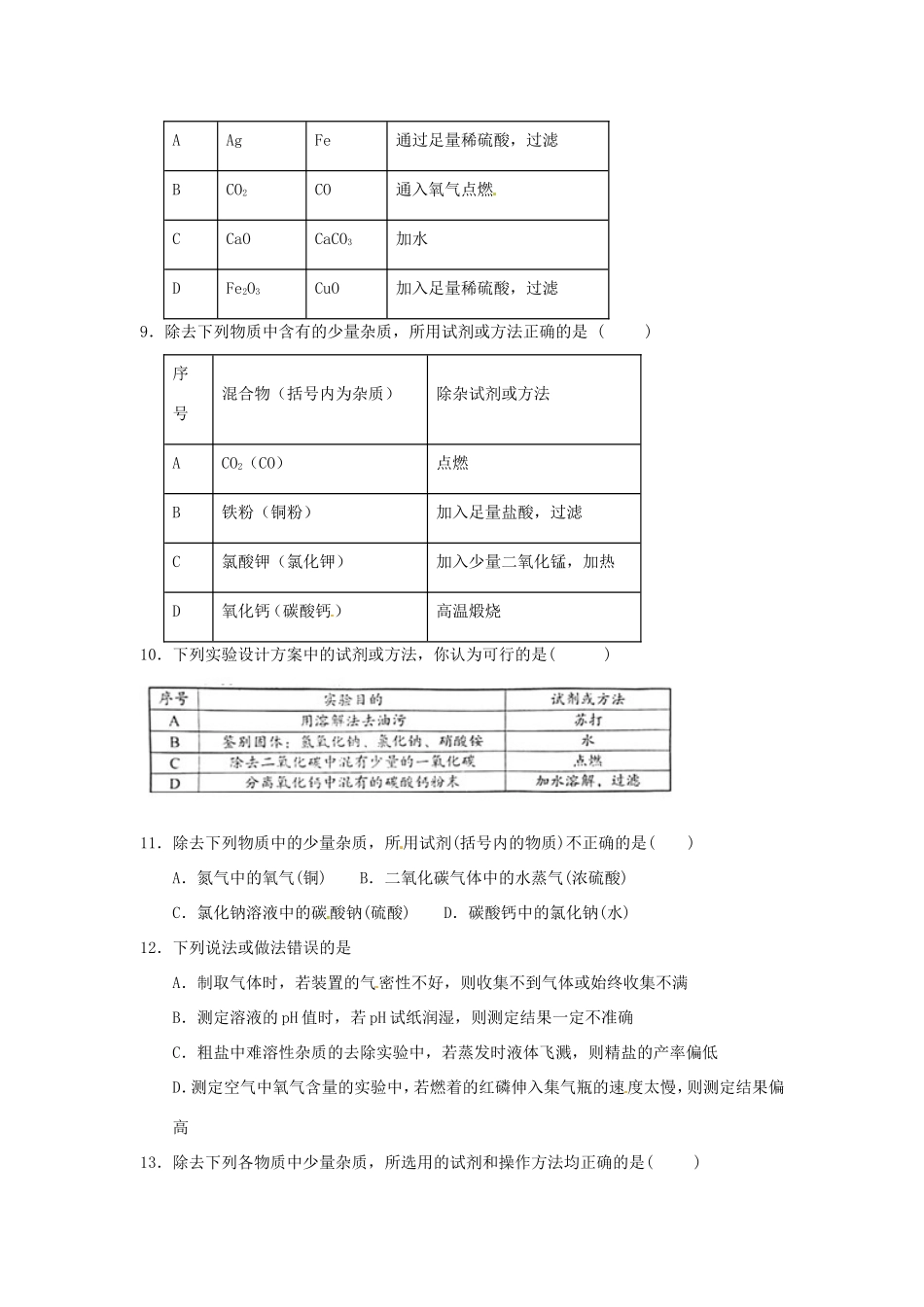 决胜中考化学压轴题揭秘 专题14 混合物的分离与提纯(预测题，无答案) 试题_第3页
