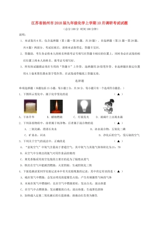 九年级化学上学期10月调研考试试卷 沪教版试卷