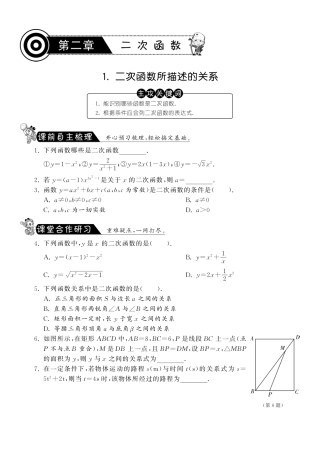 九年级数学下册 21 二次函数所描述的关系测试卷(pdf) 北师大版试卷